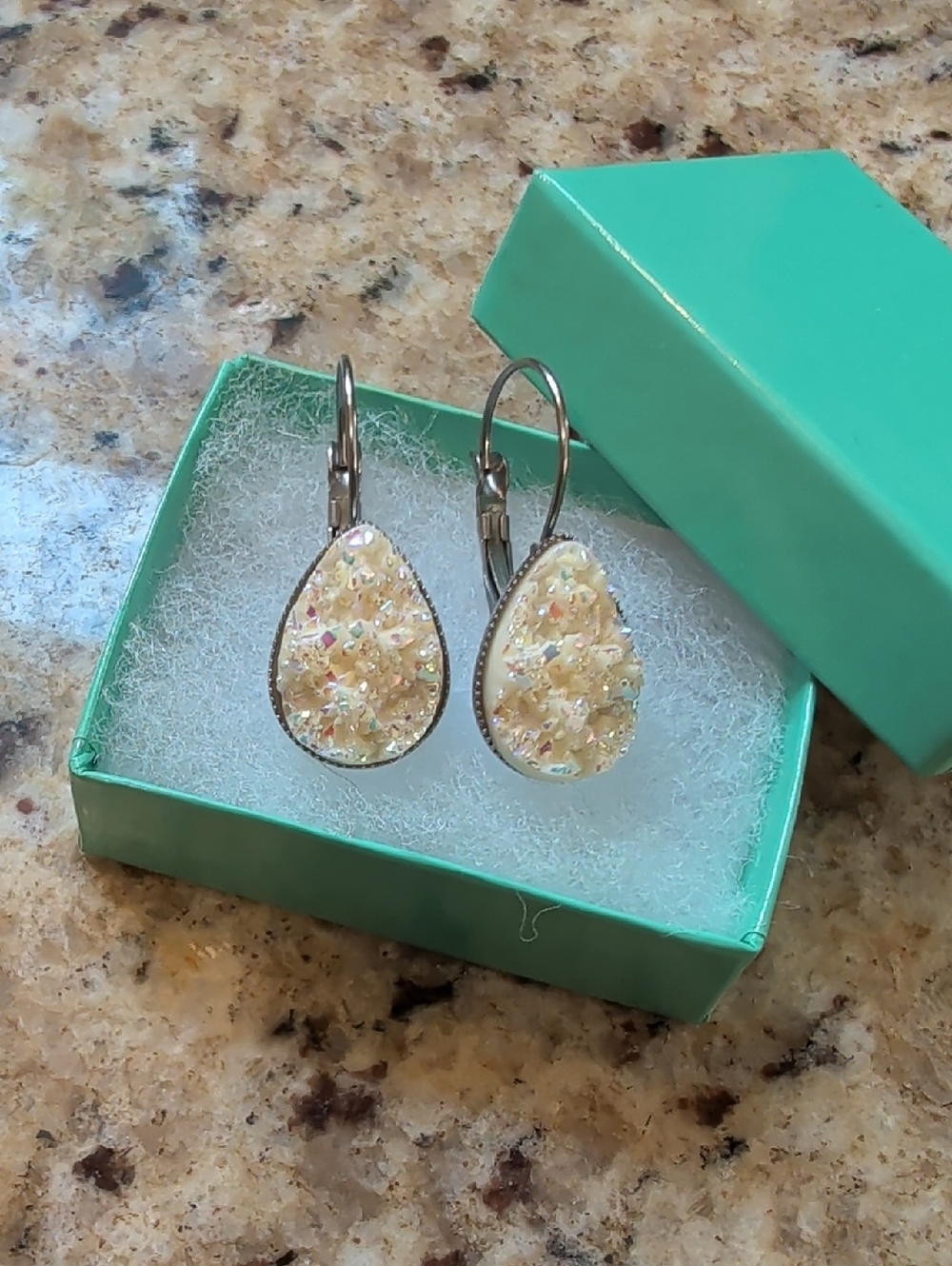 Pearlized Druzy Style Teardrop Dangle Earrings - Women Jewelry